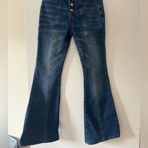 Kansai Jeans High-Waisted Button Fly Flare Jeans Denim